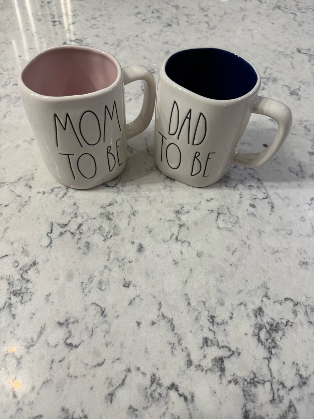 Rae Dunn Mom to Be Pink Ceramic Mug and Dad to Be Blue Ceramic Mug Set. 2 pieces